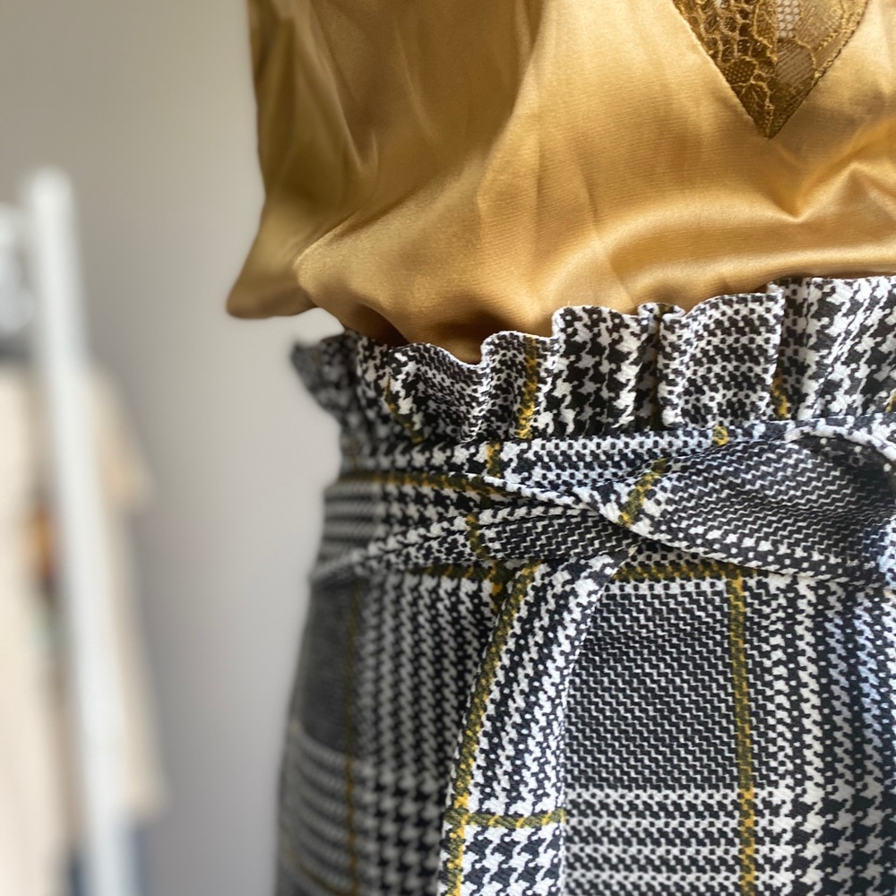 High Waisted Plaid Checker Tie Front Skirt - Picture 4 of 9